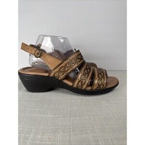 Clarks Artisan Brown‎ Tan Leather Strappy Boho Summer Sandals Women’s Sz 9.5